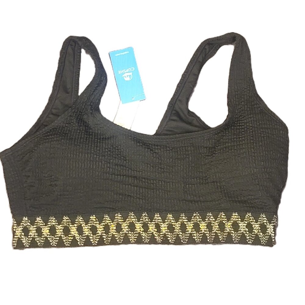 NWT CUPSHE Black and Gold Pull On Swim Top Size Large